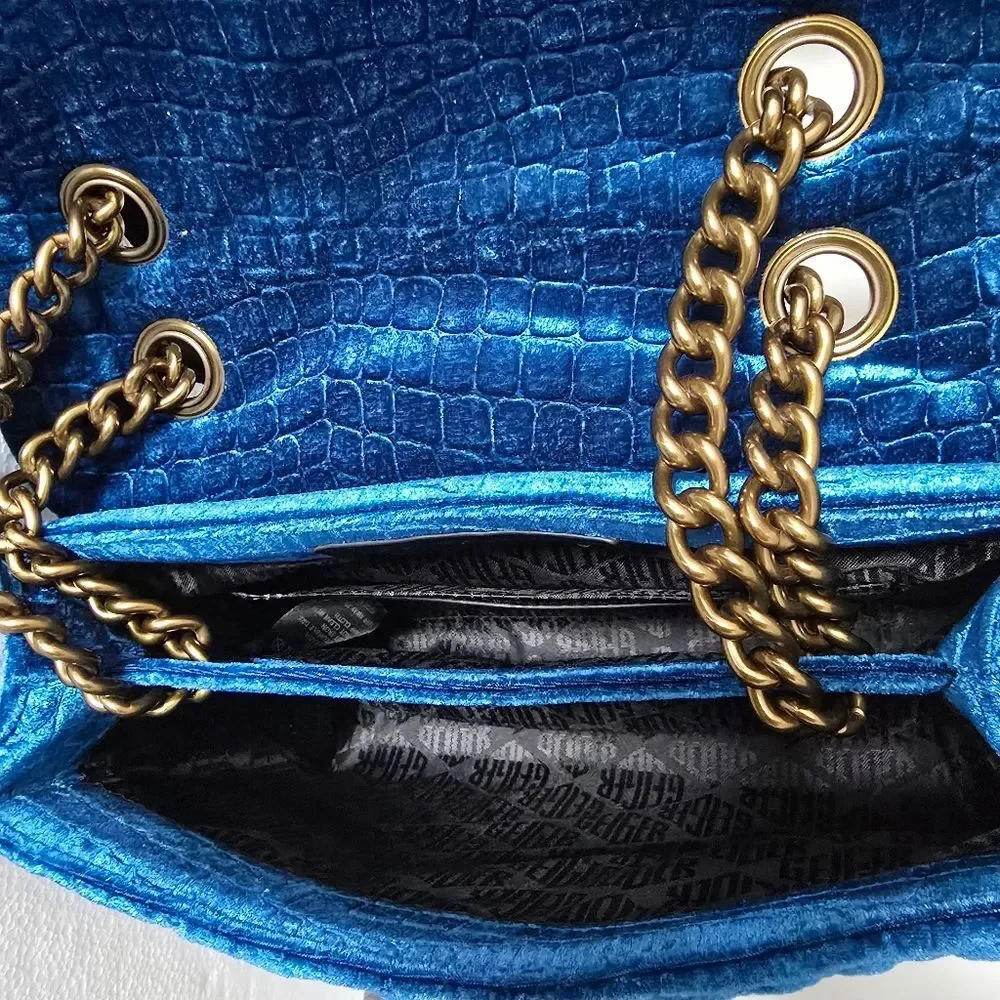 Kurt Geiger London Teal Velvet Large Brixton Convertable Lock Bag